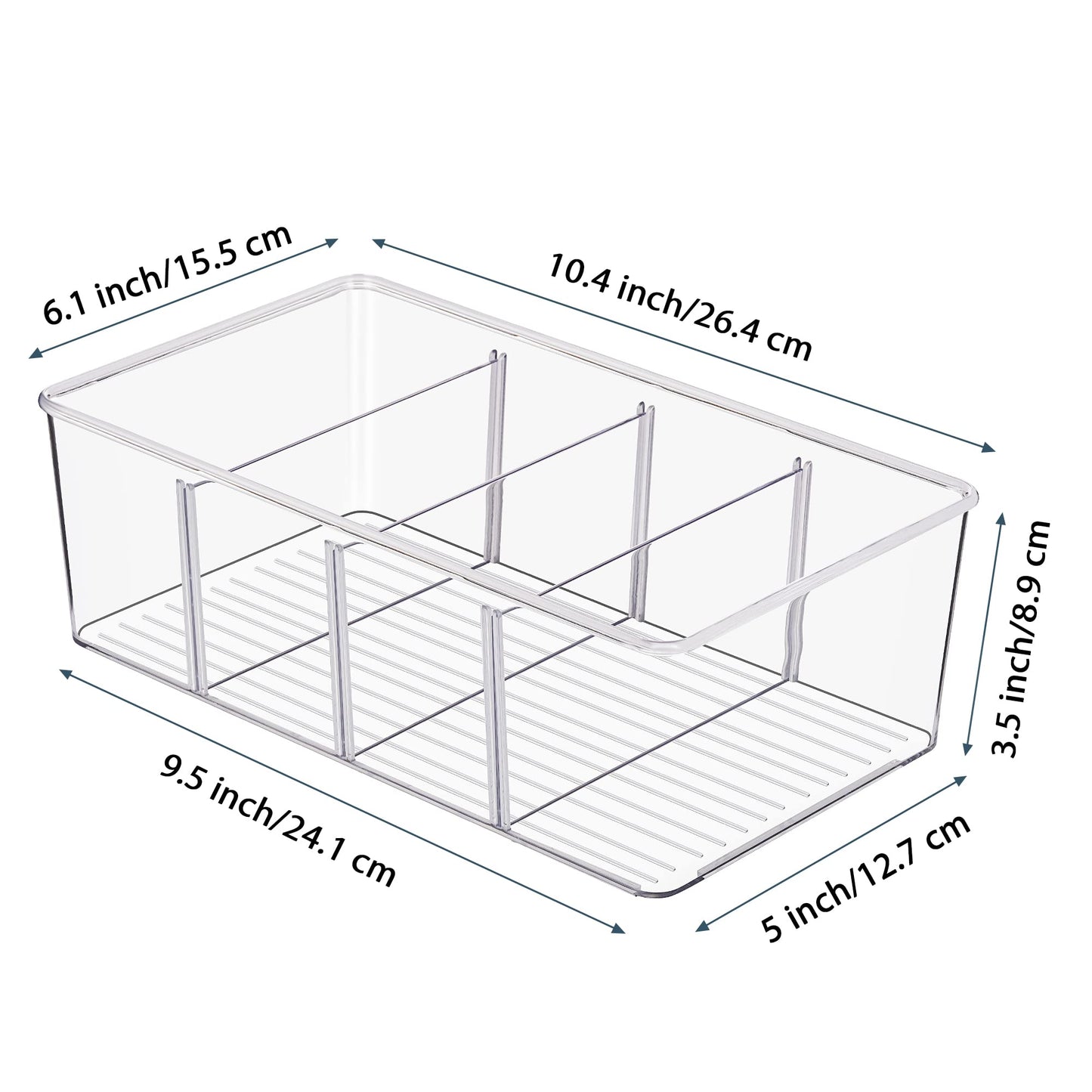 Vtopmart 4 Pack Food Storage Organizer Bins, Clear Plastic Bins for Pantry, Kitchen, Fridge, Cabinet Organization and Storage, 4 Compartment Holder for Packets, Tea, Snacks, Pouches, Spice Packets - Available at All In One Marketplace Canada