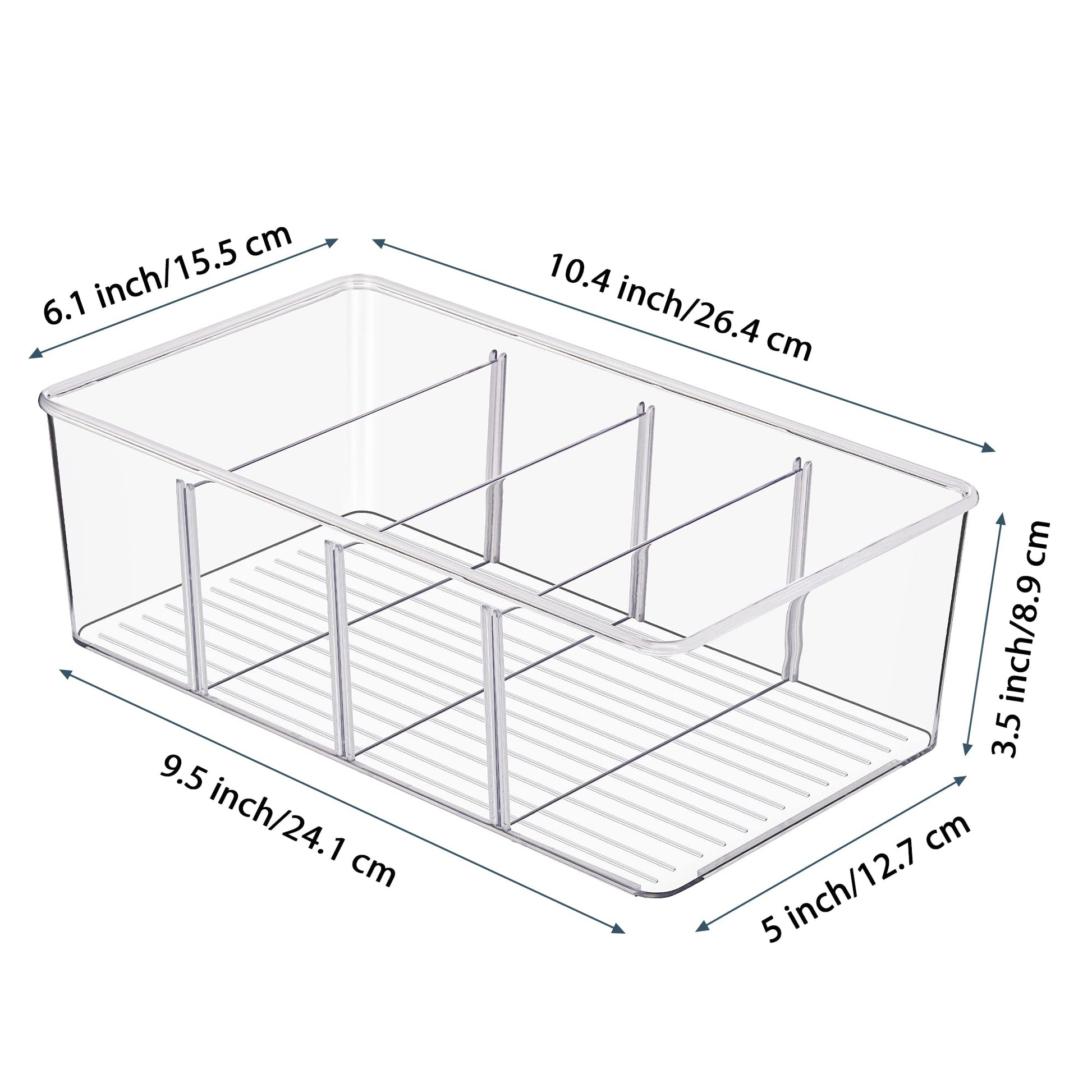 Vtopmart 4 Pack Food Storage Organizer Bins, Clear Plastic Bins for Pantry, Kitchen, Fridge, Cabinet Organization and Storage, 4 Compartment Holder for Packets, Tea, Snacks, Pouches, Spice Packets - Available at All In One Marketplace Canada