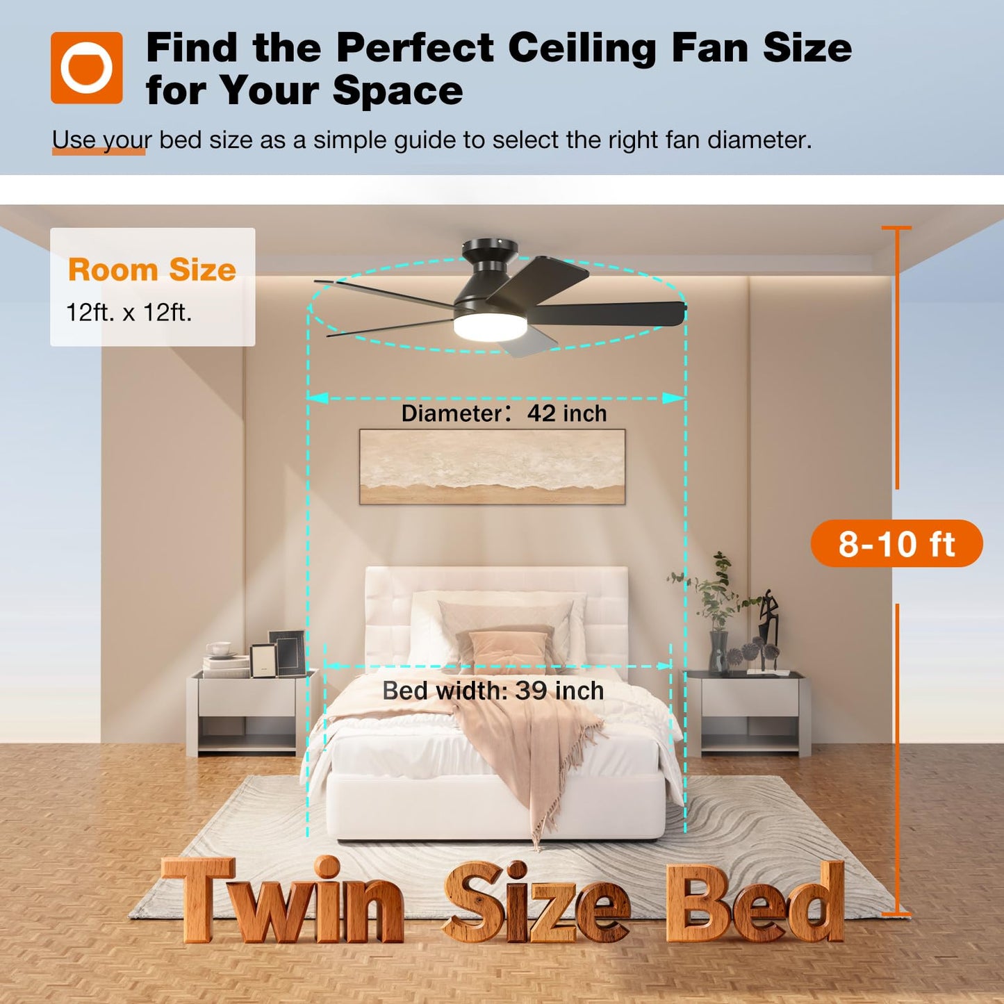 addlon Ceiling Fans with Lights, 42 Inch Low Profile Ceiling Fan with Light and Remote Control, Flush Mount, Reversible, 3CCT, Dimmable, Quiet, Black Small Ceiling Fan for Bedroom Indoor/Outdoor Use