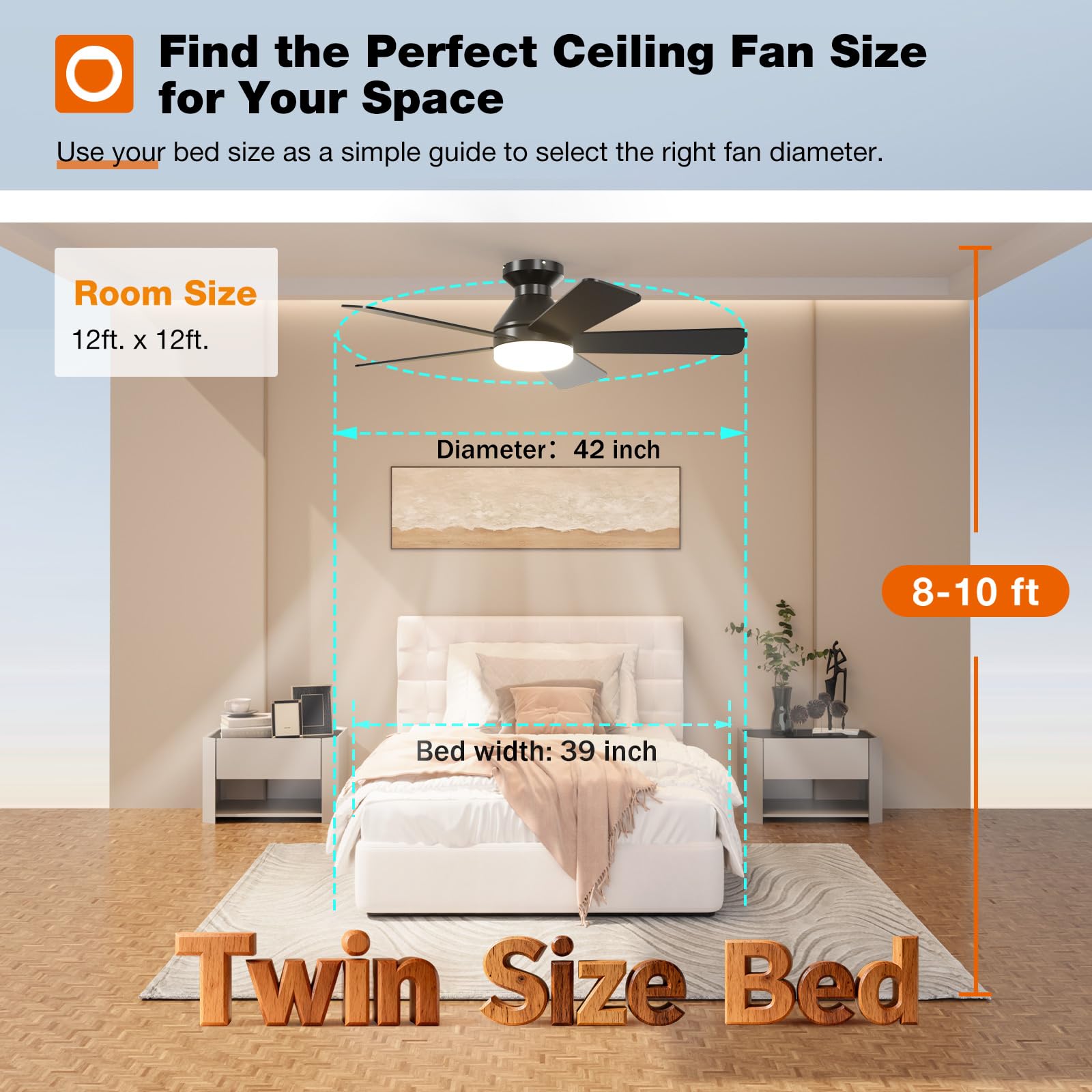 addlon Ceiling Fans with Lights, 42 Inch Low Profile Ceiling Fan with Light and Remote Control, Flush Mount, Reversible, 3CCT, Dimmable, Quiet, Black Small Ceiling Fan for Bedroom Indoor/Outdoor Use