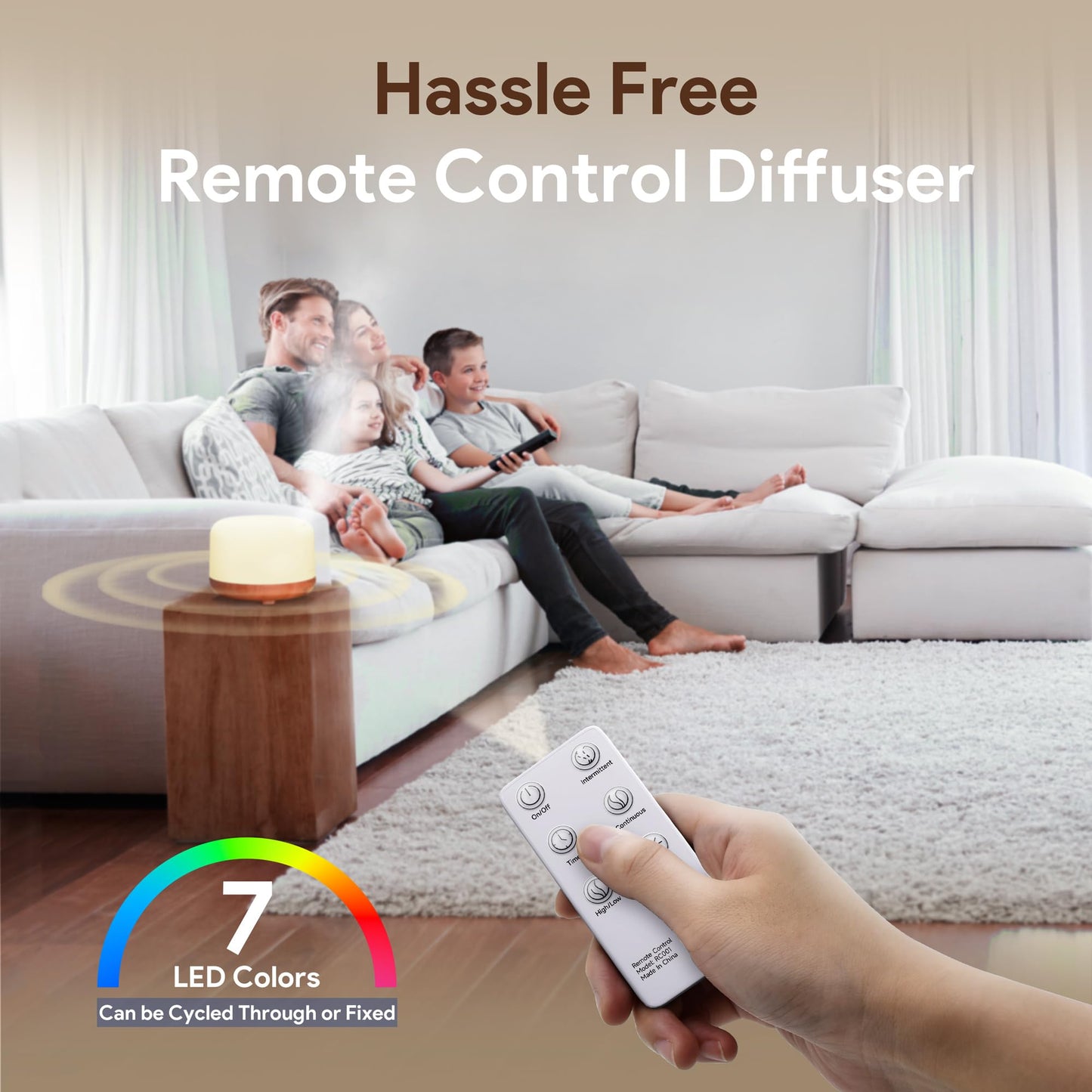 ASAKUKI 500ml Essential Oil Diffuser, 5 in 1 Premium Ultrasonic Aromatherapy Fragrant Oil Vaporizer Humidifier with Remote Control, 3 Timer and Auto-Off Safety Switch, 7 LED Light Colors - Available at All In One Marketplace Canada