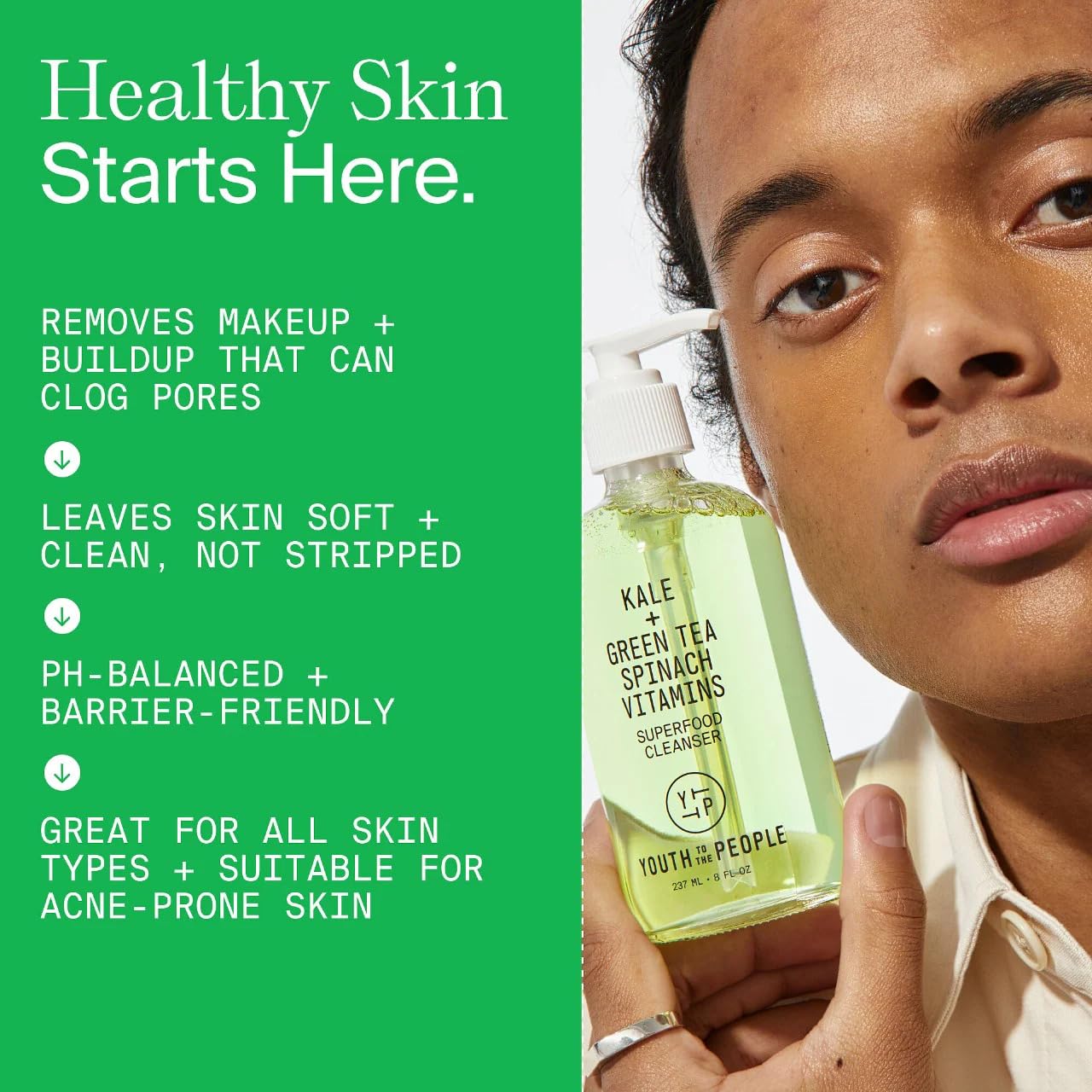 YTTP Superfood Travel Size Face Cleanser - Daily Face Wash, Pore Minimizer + Makeup Remover - Lightweight & Hydrating Gel to Foaming Face Wash for Glowing Skin - Vegan Skin Care for Men & Women (2oz) Youth To The People