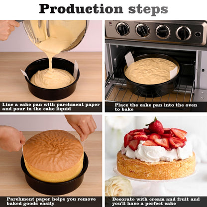 HUAKENER 8 Inch Cake Pan - Set of 3 Round Cake Pans with 100 Pieces Parchment Paper, Non-Stick Cake Baking Pans, Dishwasher Safe 🍁 All In One Marketplace Canada