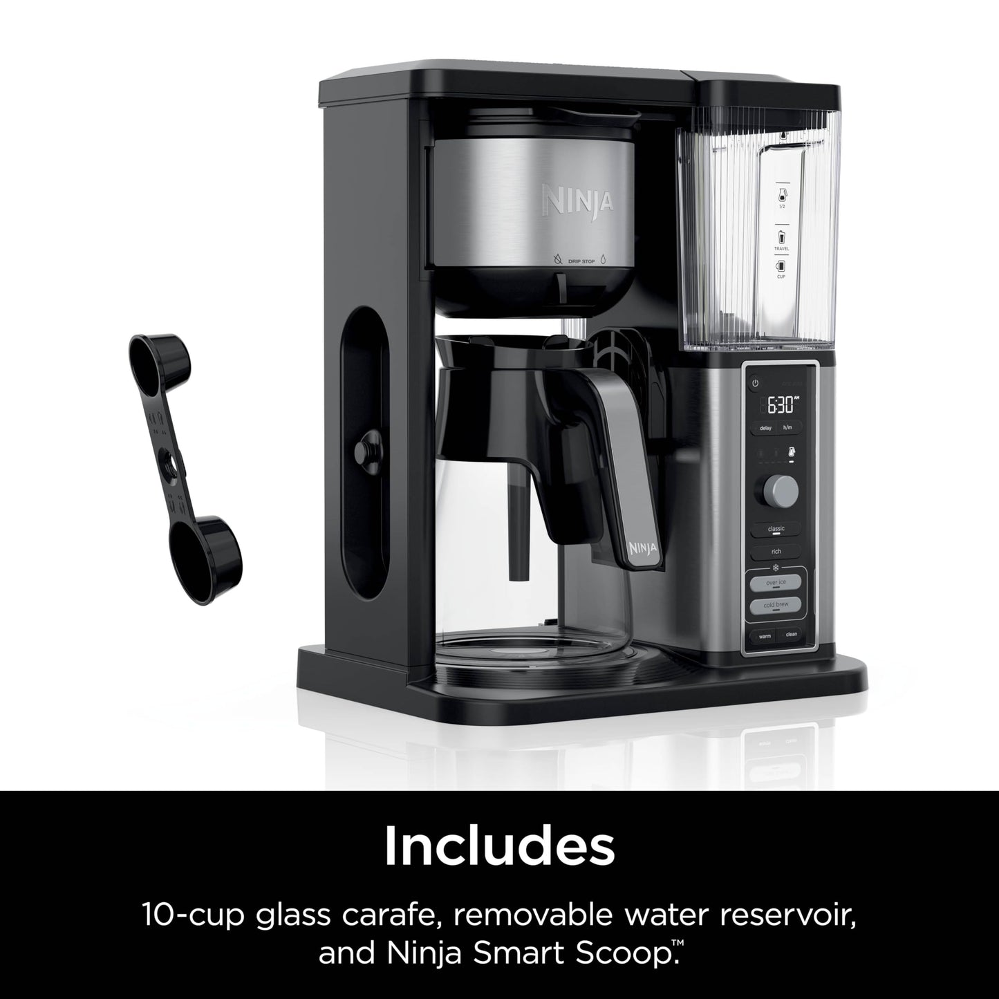Ninja® Hot & Iced Coffee Maker with Rapid Cold Brew, Single Serve to 10-Cup Drip Brewer, Glass Carafe, No Pods Required, Classic/Rich/Over Ice Brew, Keep Warm & 24-Hour Delay Brew, CM360C Ninja