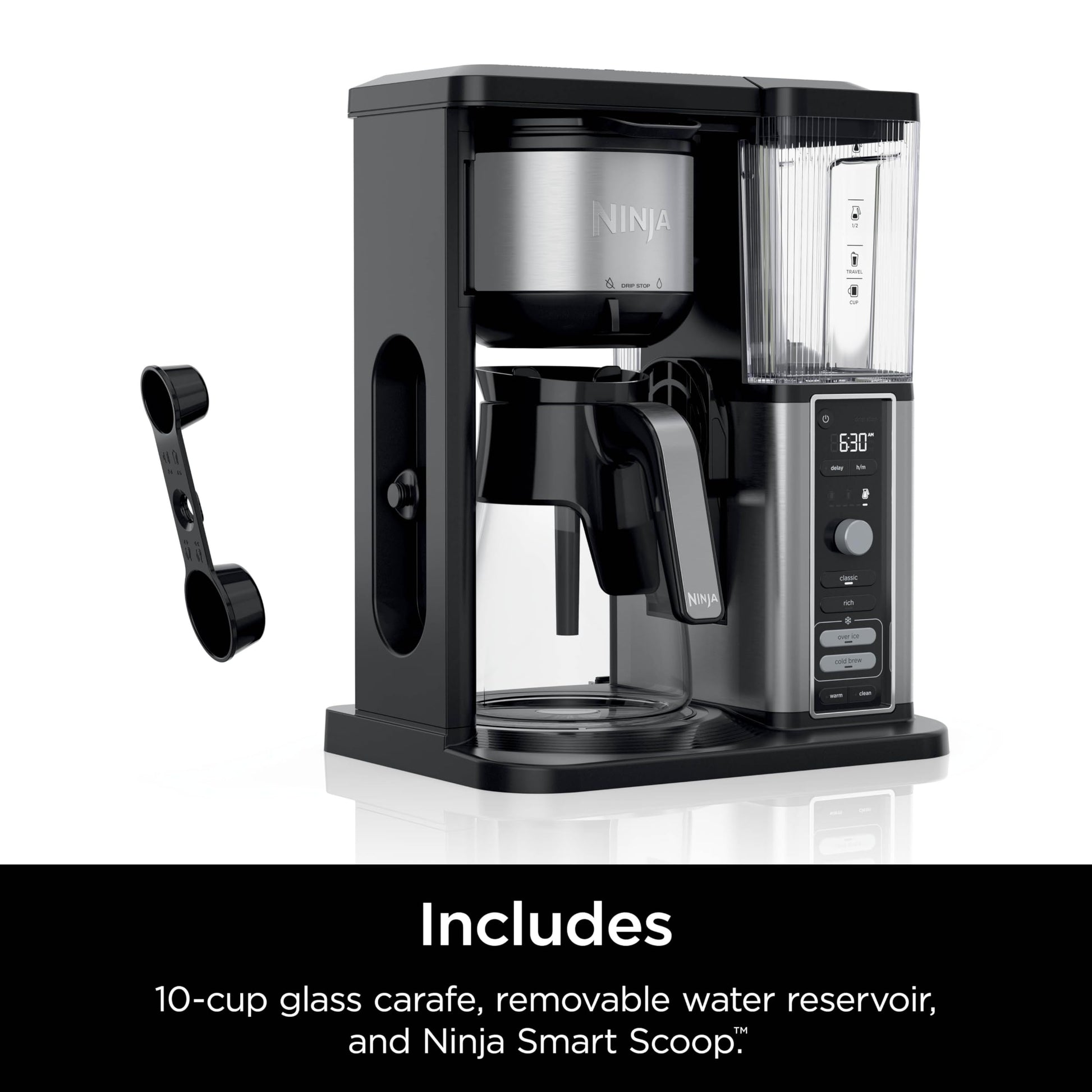 Ninja® Hot & Iced Coffee Maker with Rapid Cold Brew, Single Serve to 10-Cup Drip Brewer, Glass Carafe, No Pods Required, Classic/Rich/Over Ice Brew, Keep Warm & 24-Hour Delay Brew, CM360C Ninja