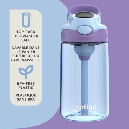 Contigo Kids Aubrey Straw Water Bottle with Leak-Proof Lid, BPA-Free Plastic, Dishwasher Safe, Periwinkle & Amethyst, 14 oz (414 mL)