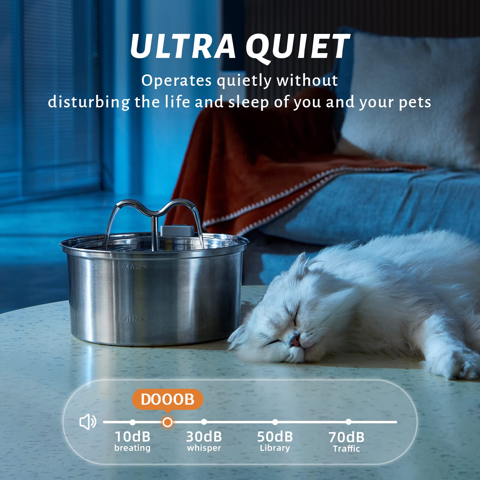 DOOOB 108oz/3.2L Cat Water Fountain Stainless Steel, Ultra-Quiet Automatic Metal Pet Fountain for Cats and Small Dogs, Stainless Steel Cat Water Fountain with 1 Filter & 1 Sponge