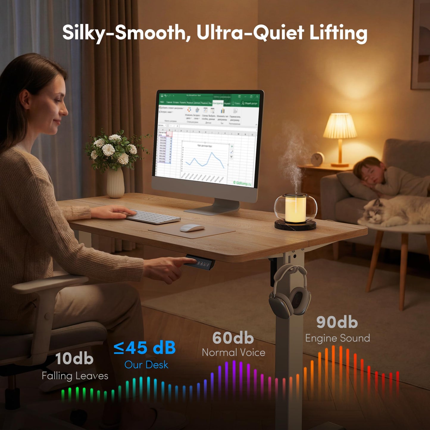 FEZIBO Standing Desk 47 x 24 Inch, Height Adjustable Desk with Memory Buttons, Electric Sit Stand Desk with 7th Gen Lift System, Home Office Table with Splice Board (Maple) - Available at All In One Marketplace Canada