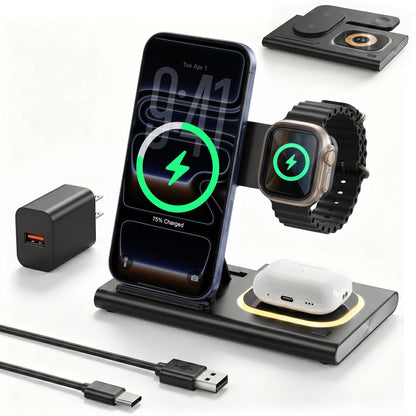3 in 1 Foldable Wireless Fast Charging Station for Apple Multiple Devices