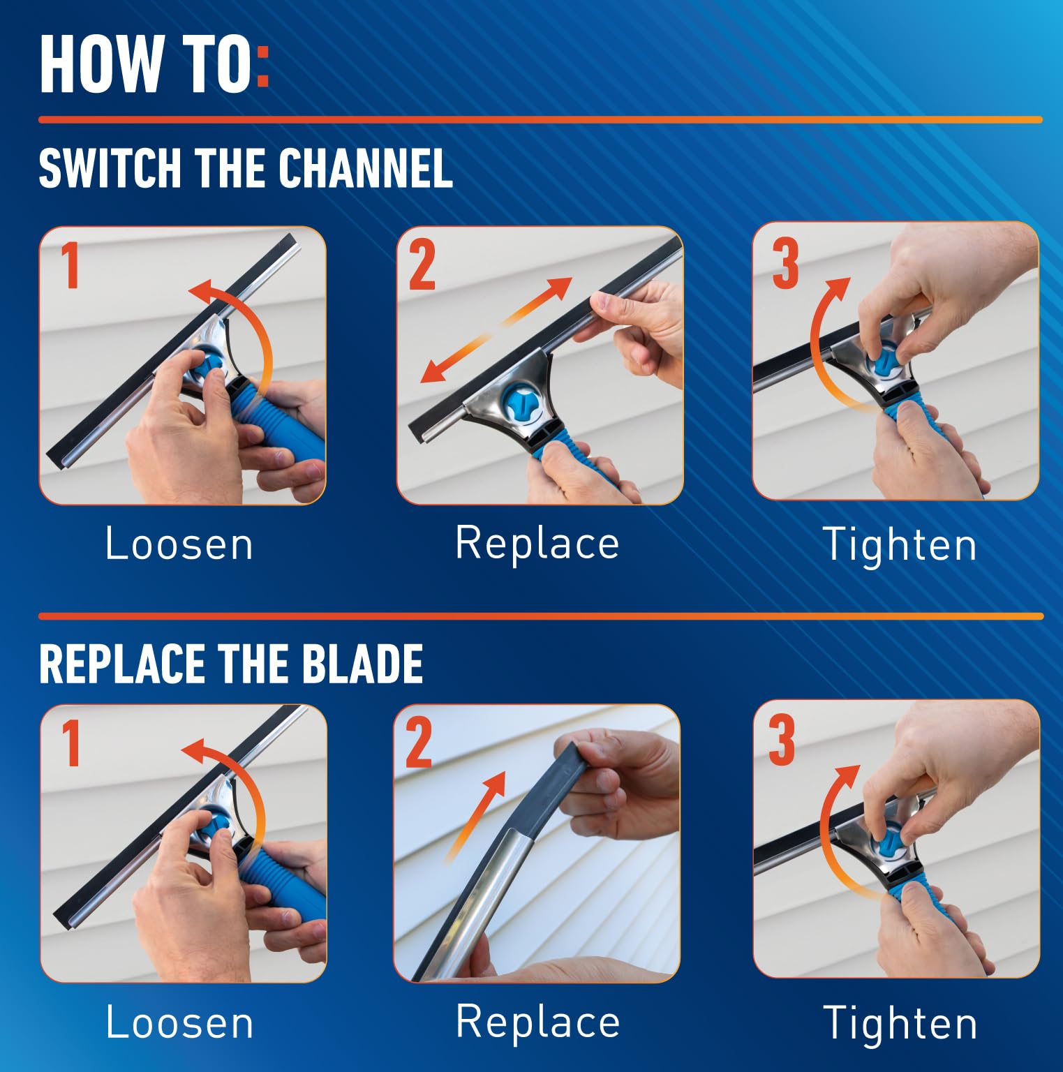 Unger Professional 18” EZ Change Window & Glass Cleaning Squeegee - Streak Free Results, Clean Large and Small Windows, with 12” Channel Unger