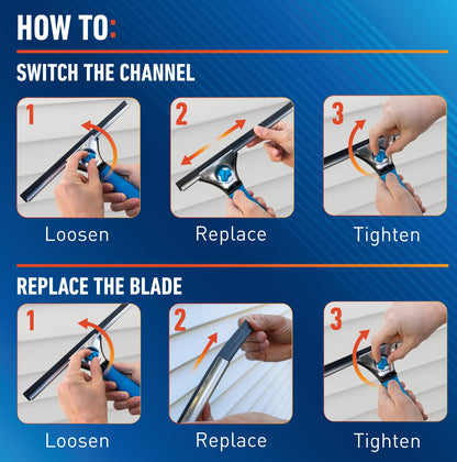 Unger Professional 18” EZ Change Window & Glass Cleaning Squeegee - Streak Free Results, Clean Large and Small Windows, with 12” Channel Unger