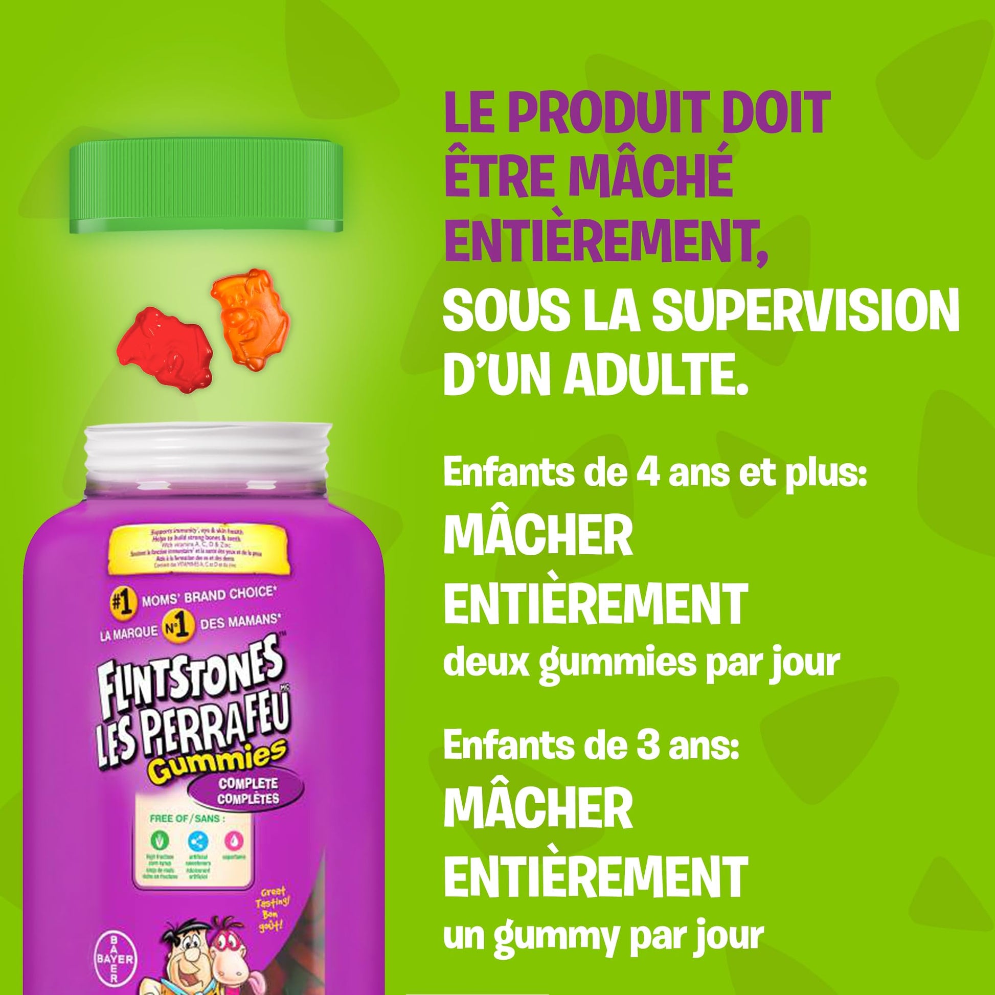 FLINTSTONES Complete Kids Multivitamin Gummies - Multivitamins for Kids, Kids Multivitamin Gummy Helps Maintain Good Health, Free of Artificial Sweeteners, Free of Aspartame, Free of Synthetic FD&C Dyes, 180 Gummies - Available at All In One Marketplace Canada