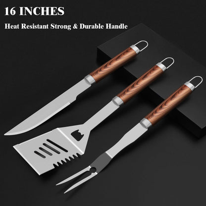 ROMANTICIST 25pcs Extra Thick BBQ Grill Accessories, Father's Day Grilling Gifts Set for Men Dad, Heavy Duty Grill Tools Utensils Kit with Spatula, Tongs in Aluminum Case for Birthday Brown