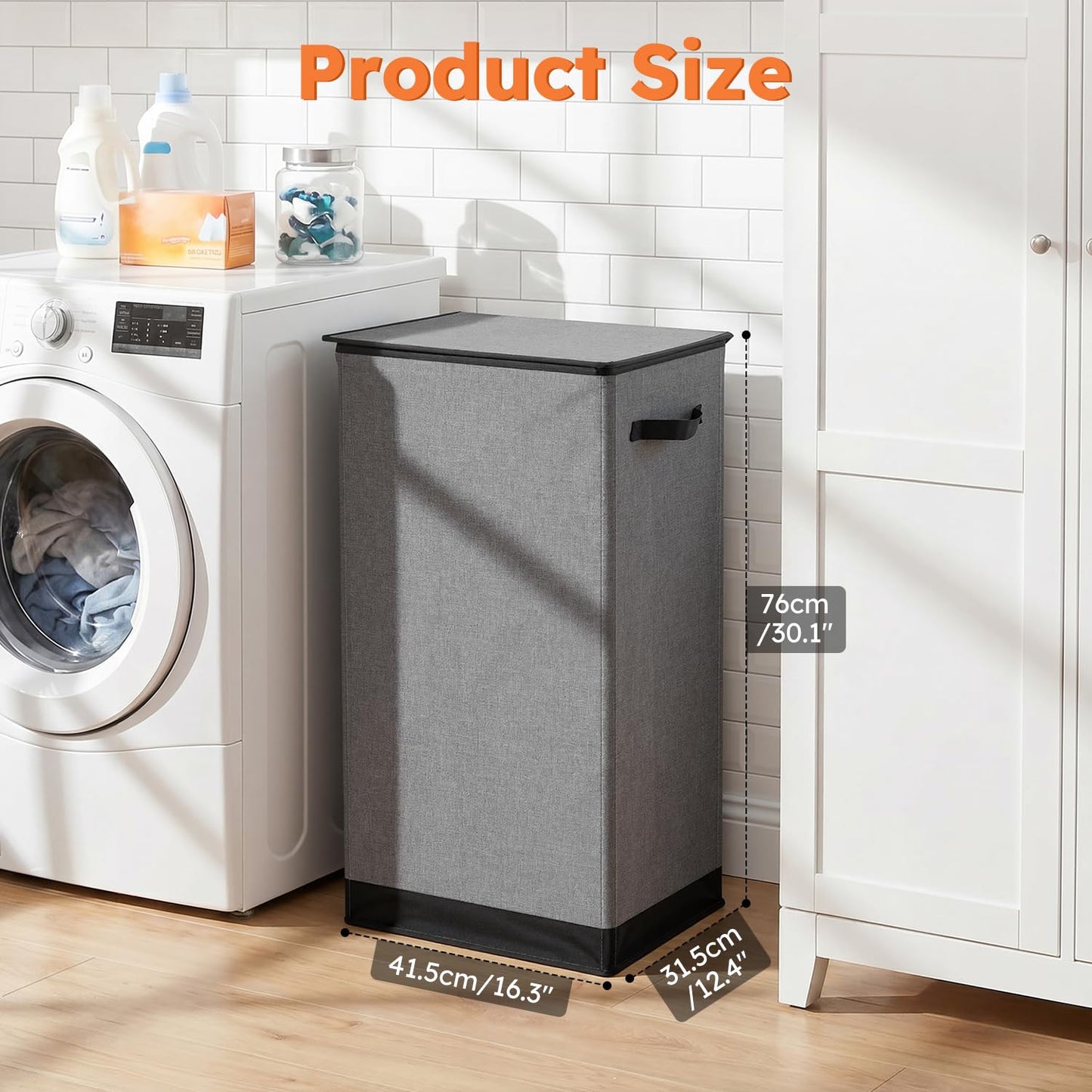 SOLEDI 100L Laundry Basket with Lid Large Laundry Hamper, Clothes Hamper with Laundry Bag Easy to Carry, Collapsible Storage Bins for Bedroom, Bathroom, Dorm, Apartment, College, Wardrobe, Grey