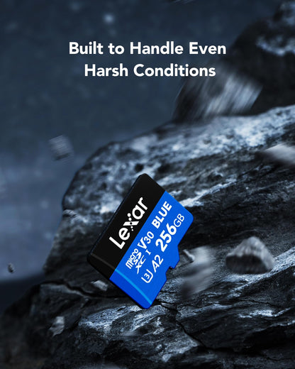 Lexar 256GB Blue Micro SD Card Up to 160MB/s, microSDXC UHS-I Memory Card with SD Adapter, C10, U3, A2, V30, Full HD, 4K UHD, High Speed TF Card