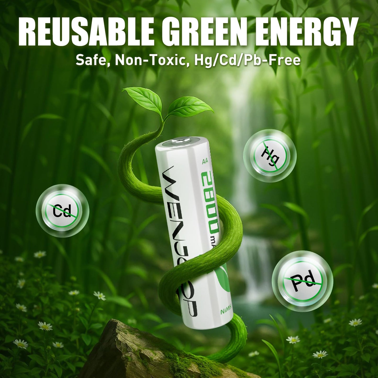 WENJOOP Rechargeable AA Batteries 16 Pack, 2800mAh Ni-MH, Up to 1200 Cycles, for Controllers, Cameras and Toys - Available at All In One Marketplace Canada
