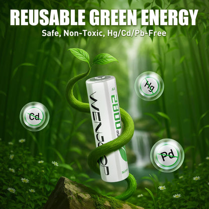 WENJOOP Rechargeable AA Batteries 16 Pack, 2800mAh Ni-MH, Up to 1200 Cycles, for Controllers, Cameras and Toys - Available at All In One Marketplace Canada