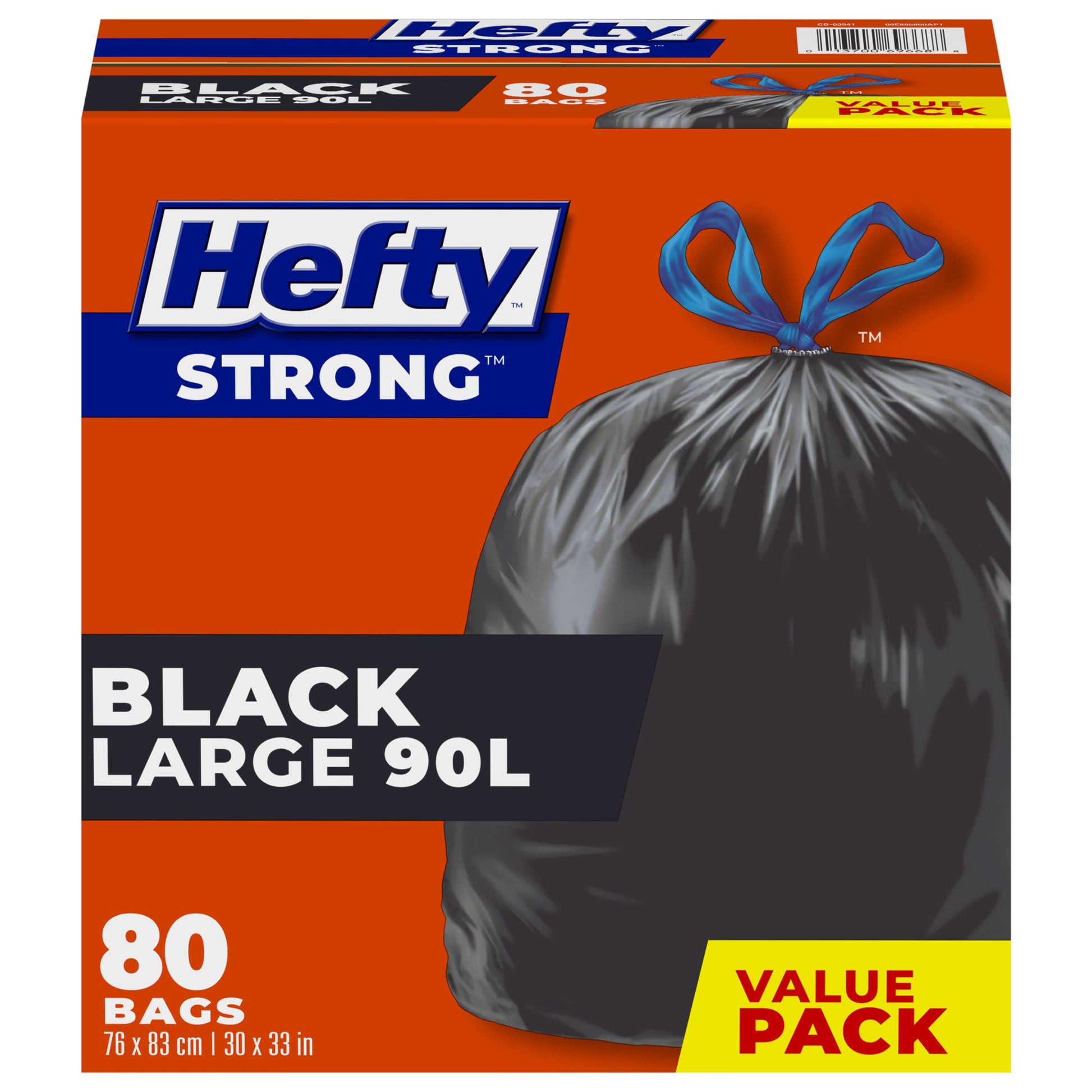 Hefty™ Garbage Bags, Value Pack Large 90 Litres Black, Drawstring, 80 Bags, Fits simplehuman code X