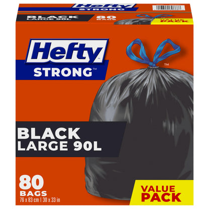 Hefty™ Garbage Bags, Value Pack Large 90 Litres Black, Drawstring, 80 Bags, Fits simplehuman code X