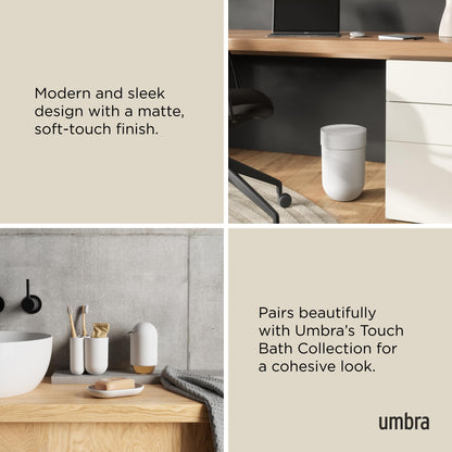 Umbra Touch Trash Can, Small 1.6-Gallon Garbage Bin with Swing Lid, Waste Basket for Bathroom or Office, White Umbra