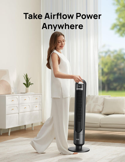 DREO Smart Tower Fan for Bedroom, 90° Oscillating Standing Fans for Room with 4 Speeds, 4 Modes, 25dB Quiet for Sleep, 25ft/s Velocity, 8H Timer, Remote/App/Voice Control for Living Room, Office, Home