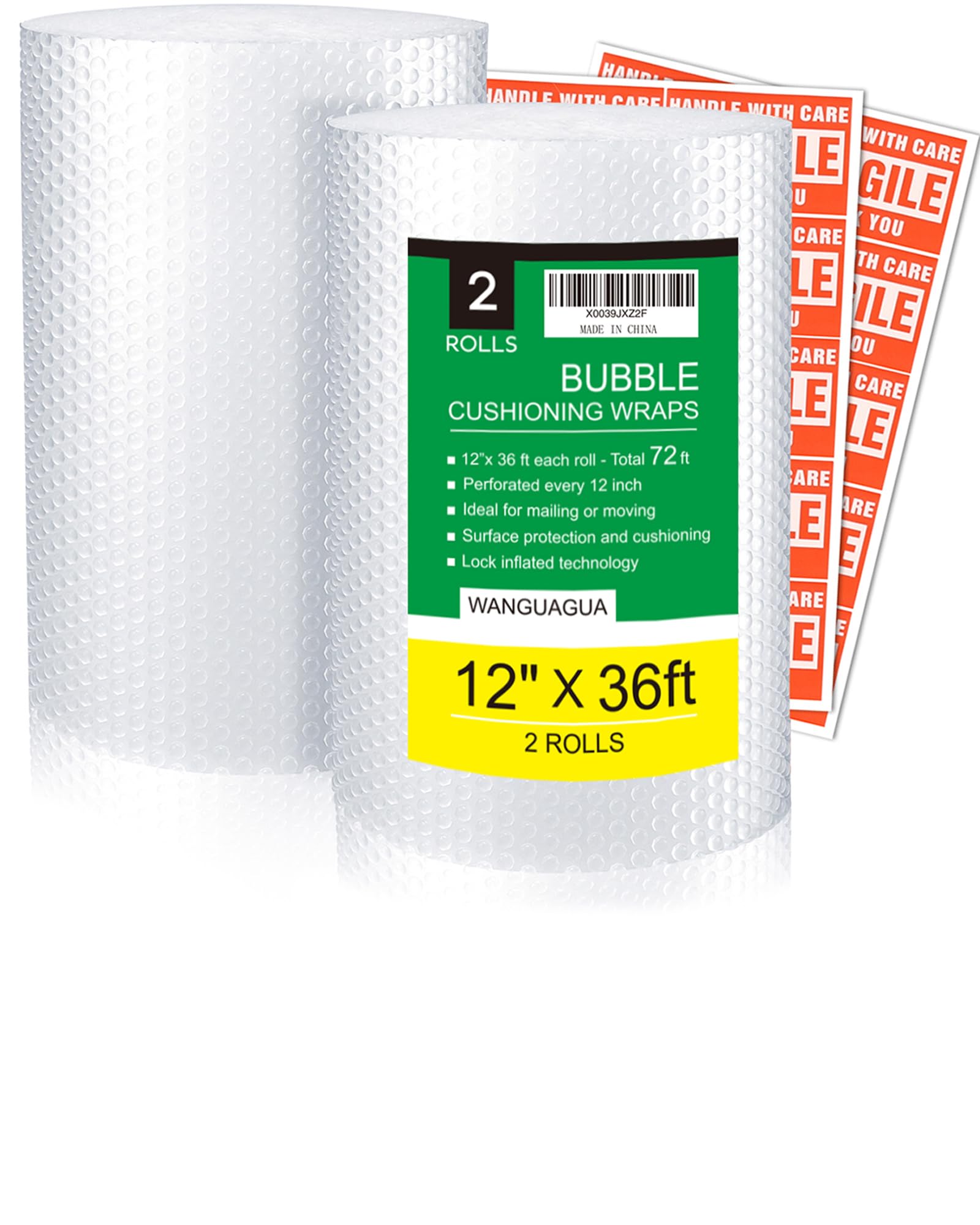 wanguagua 2 Pack 12 Inch x 72 ft Total Bubble Packing Wrap for Moving Boxes Shipping Cushioning Supplies Perforated Every 12”