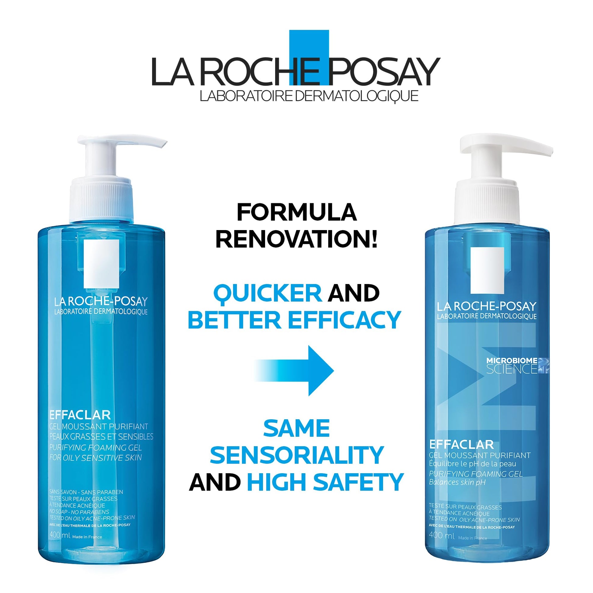 La Roche Posay Face Wash Gel Cleanser, Effaclar Gentle Purifying Foaming Gel for Oily and Sensitive Acne-Prone Skin. Alcohol-free, Soap-Free, Paraben-free, Non-Comedogenic, 400mL