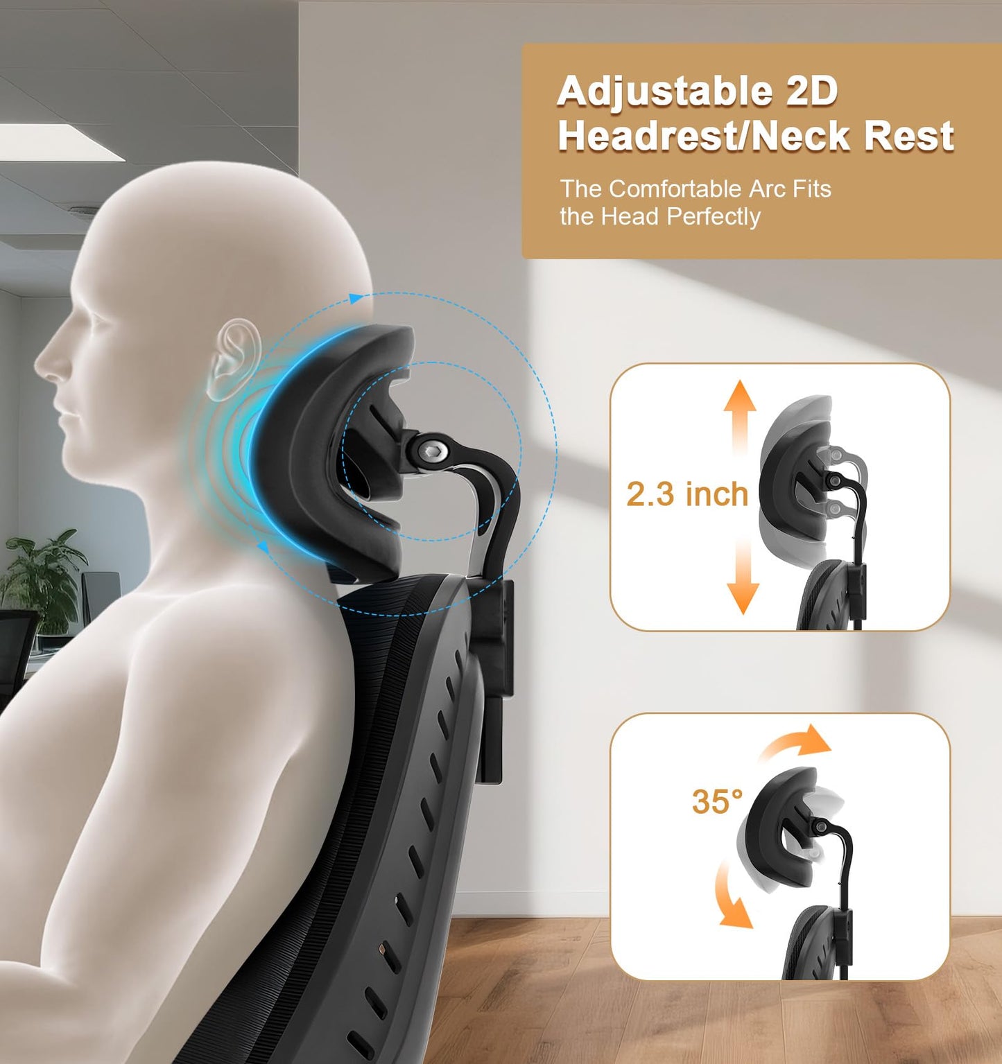 Office Chair, SPRDENG Ergonomic Office Chair with Two-Way Adjustable Lumbar Support & Headrest, High Back S-Shaped Computer Chair with Flip-up Padded Armrests, Swivel Task Chair for Home Office - Available at All In One Marketplace Canada