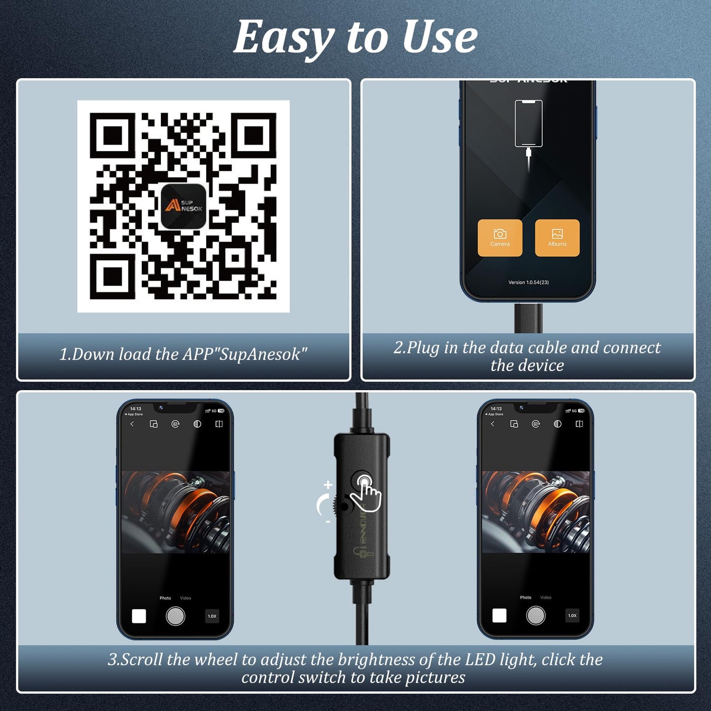 Endoscope Camera with Light, Ennovor 1920P HD, Endoscope Inspection with 8 Adjustable LED Lights, Borescope with Flexible Rigid Snake Camera, IP67 Waterproof and No WiFi Required, for Android iOS