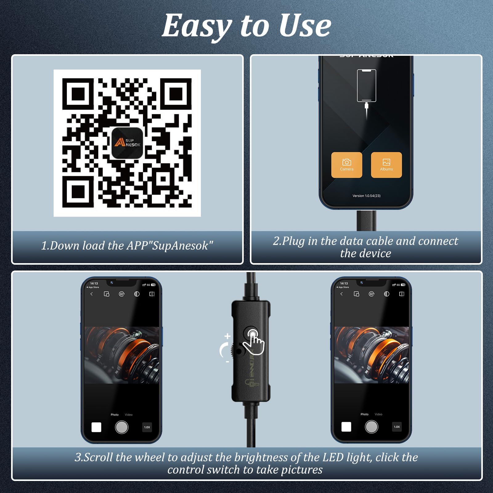 Endoscope Camera with Light, Ennovor 1920P HD, Endoscope Inspection with 8 Adjustable LED Lights, Borescope with Flexible Rigid Snake Camera, IP67 Waterproof and No WiFi Required, for Android iOS