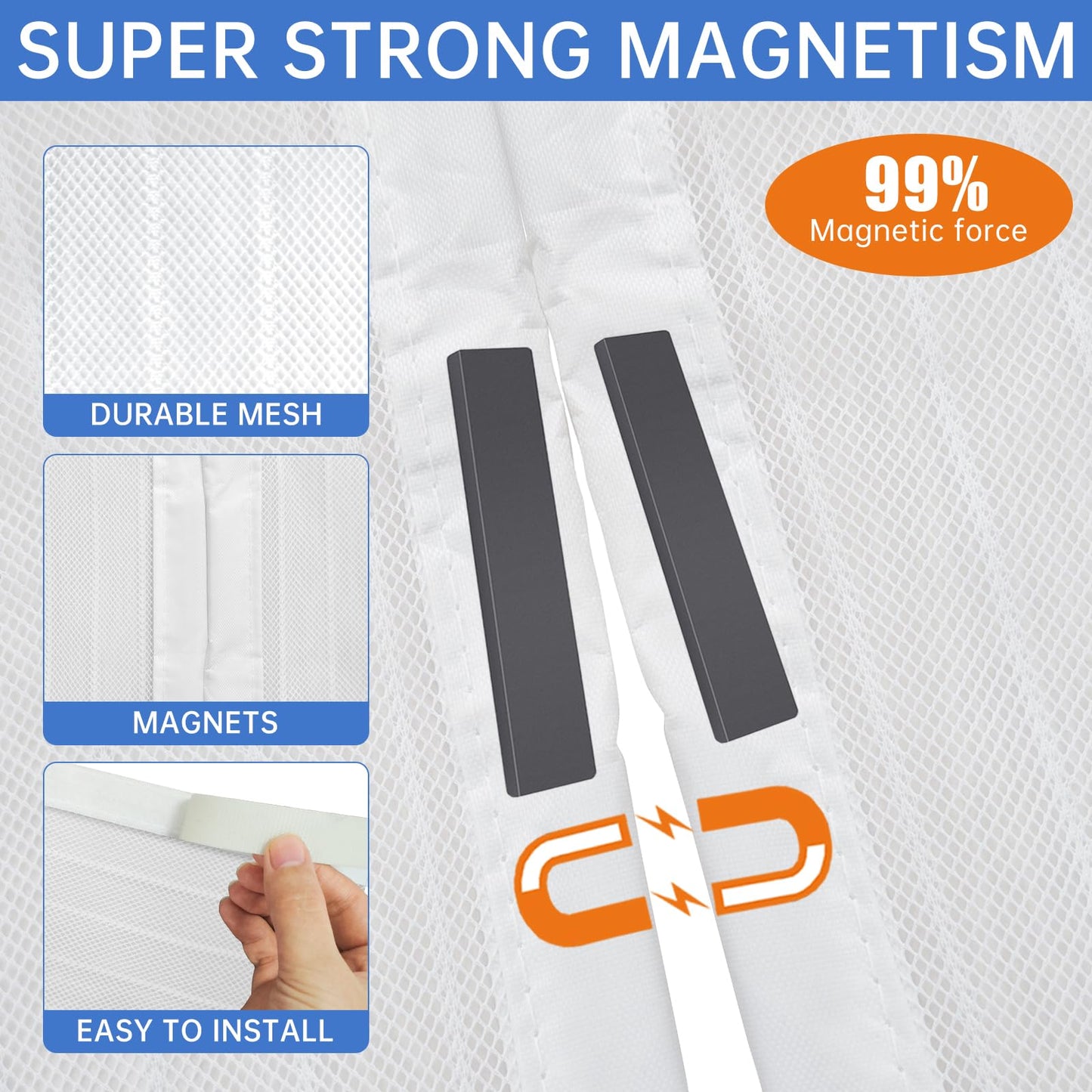 White Magnetic Screen Door Fits Door Size 32x80in Screen Size 34x82in Heavy Duty Mesh Full Frame With Magic Tape