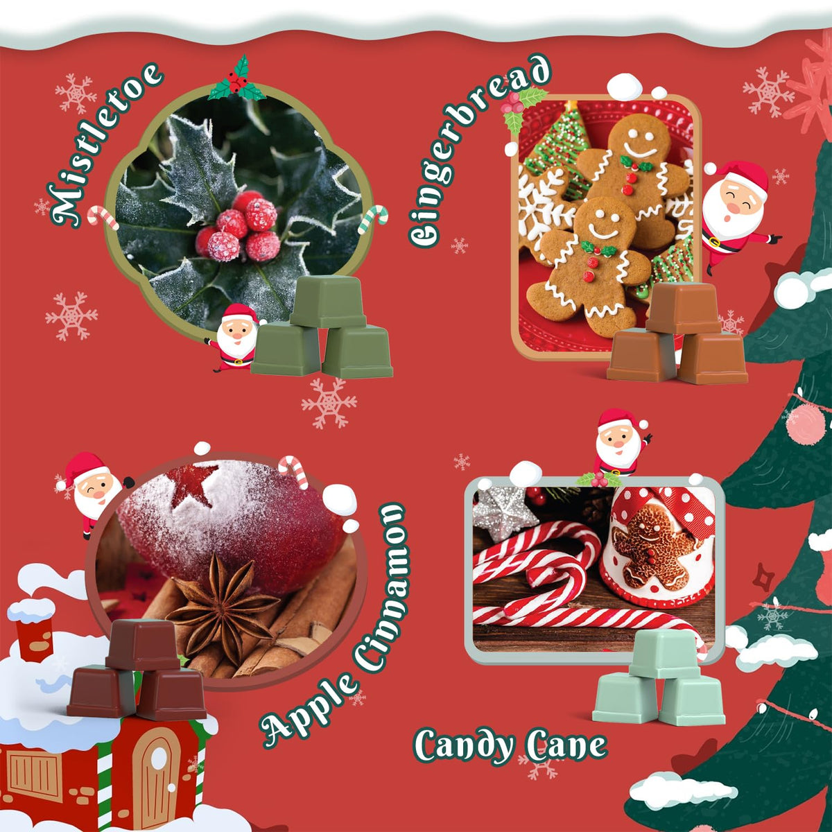 ARVIDSSON Christmas Scented Wax Melts, Winter Soy Wax Cubes for Wax Warmer, Strong Scent Wax Candle Melts, Holiday Wax Tarts Gift Set, Apple Cinnamon, Christmas Spirit, Gingerbread, Canberry 🍁 All In One Marketplace Canada