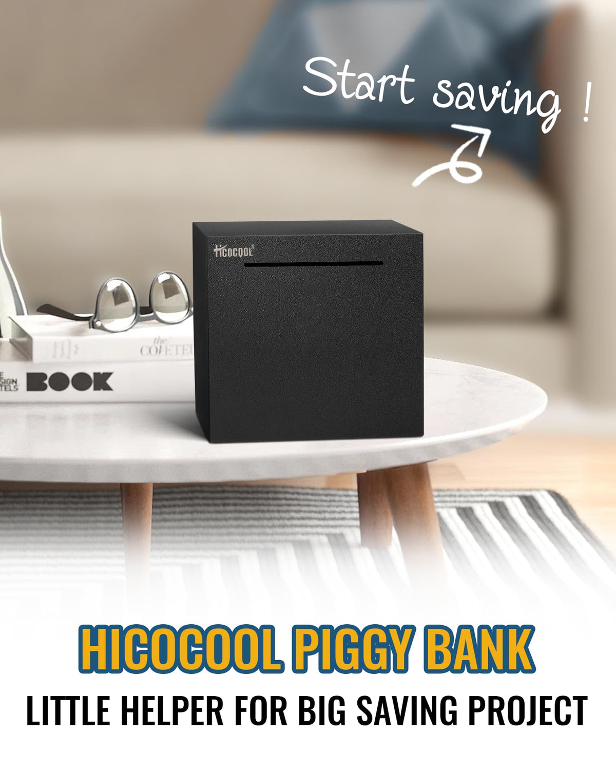 Hicocool Stainless Steel Piggy Bank for Adults Must Break Open, Black 4.72" 🍁 All In One Marketplace Canada