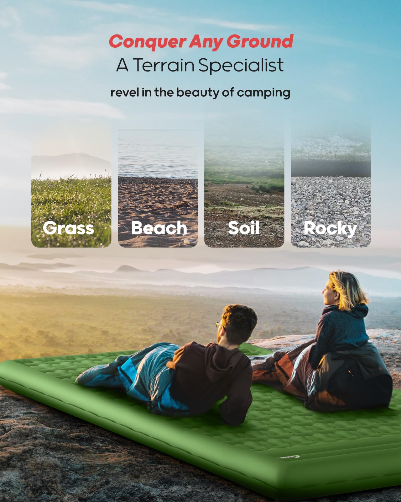 QPAU Camping Sleeping Pad, 2 Person Camping Mat, Enhanced Support for Healthy, with Built-in Foot Pump, 4.7 Inch Durable Sleeping Mattress for Camping, Hiking and Home (Pine Green)