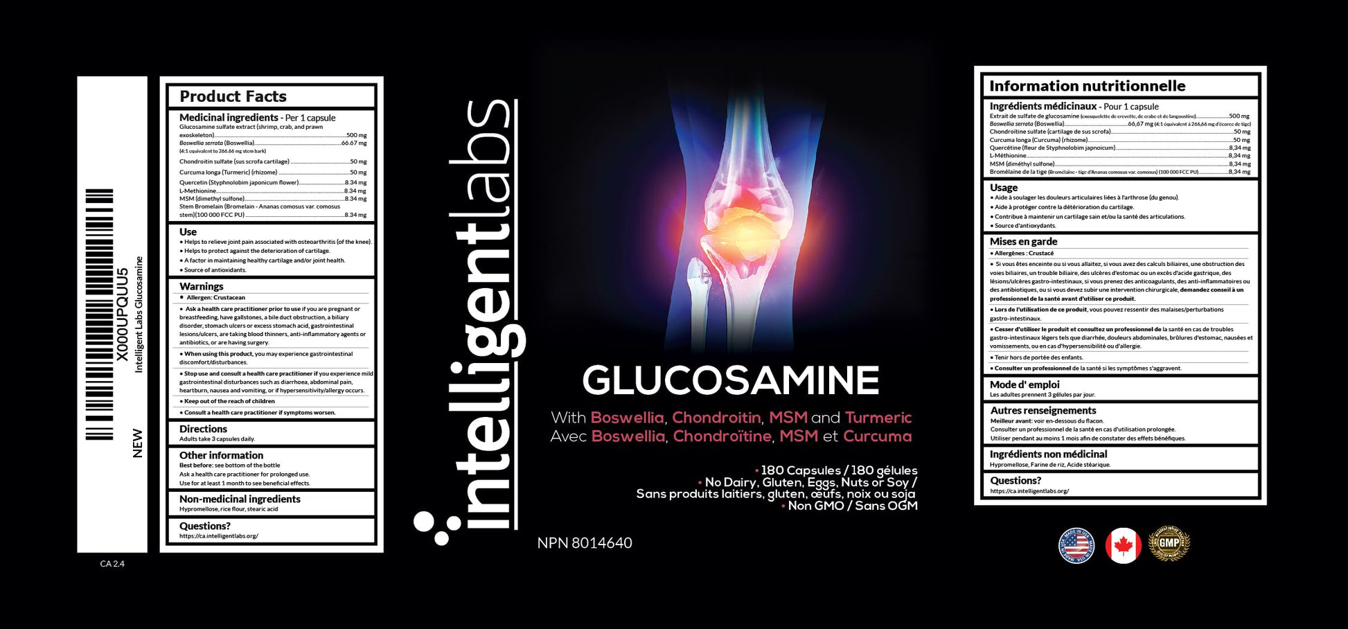 Triple Strength Glucosamine Sulfate Complex 1500mg, With Boswellia, Chondroitin, MSM and Turmeric - Available at All In One Marketplace Canada