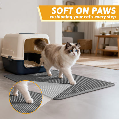 Pieviev Cat Litter Mat Trapper - 76 x 61cm Honeycomb Double Layer Tapis Litiere Chat -Traps Messes, Easy Clean and Durable (Gray)