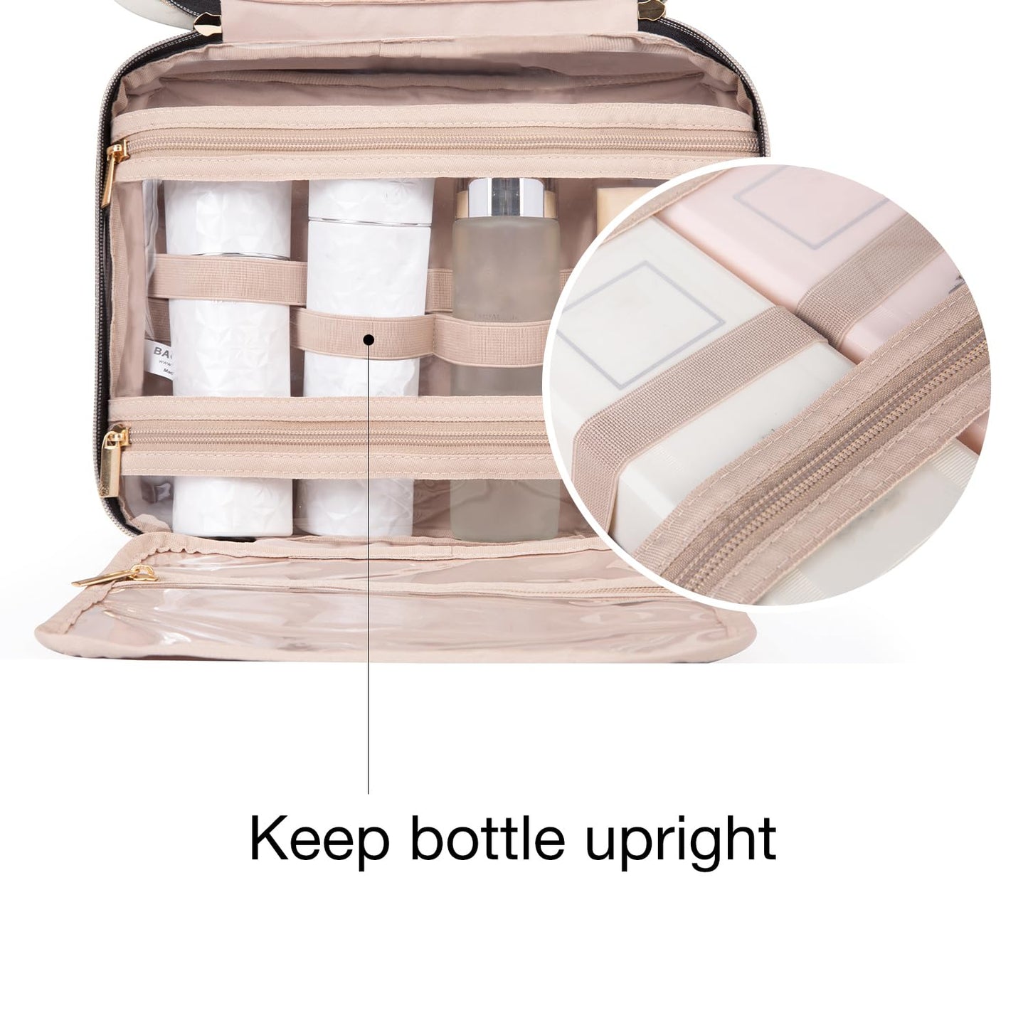BAGSMART Toiletry Bag Travel Bag with Hanging Hook, Water-resistant Makeup Cosmetic Bag Travel Organizer for Accessories, Shampoo, Full-size Container, Toiletries (Black, Medium) - Available at All In One Marketplace Canada
