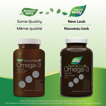 Nature's Way NutraSea HP Omega 3 + Vitamin D Softgels Supplement with Fish Oil – High Potency – Heart, Brain, Bone & Immune Support for Adults and Kids Ages 9+ – EPA & DHA + 1000IU D3, 60 Softgels