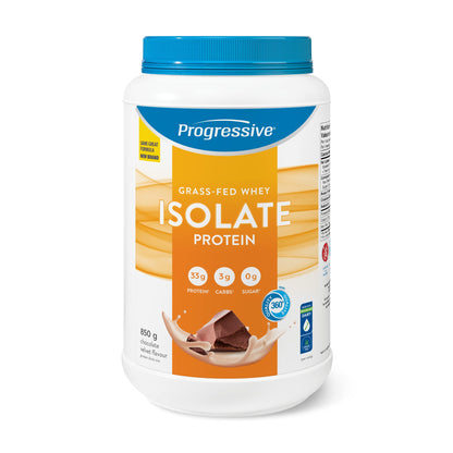 Progressive Grass-Fed 100% Whey Isolate Powder Chocolate Velvet, with 33g of New Zealand Whey Concentrate per Scoop for Muscle Gain and Recovery, Pasture-Raised, Non-GMO, Antibiotic-Free, and Hormone-Free, 850g Progressive
