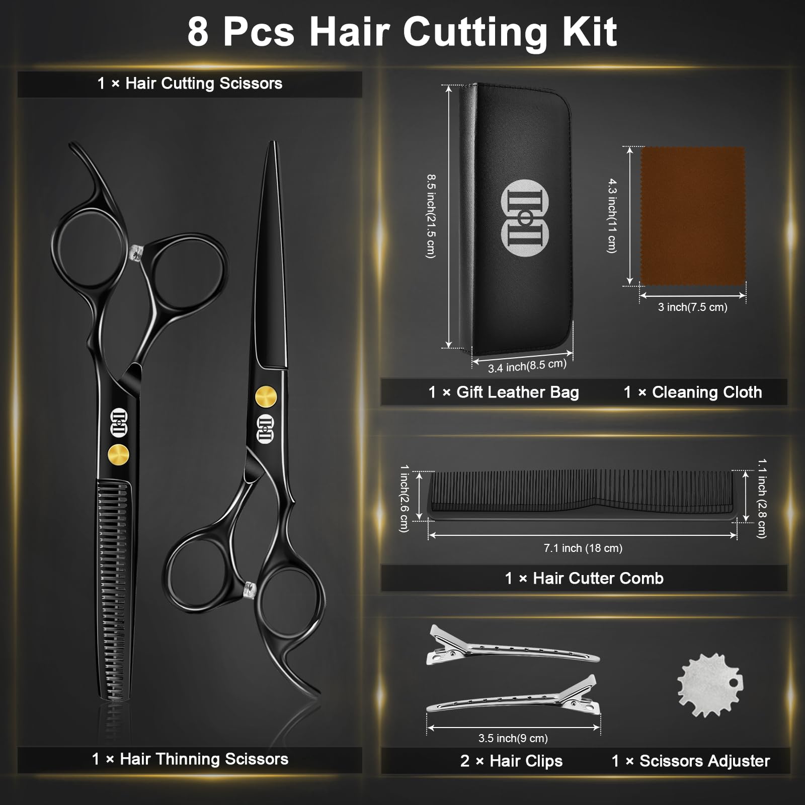 CIICII Hair Cutting Scissors Shears Kit, Professional Barber Haircut Scissors Set (6.7 Inch Hair Beard Hairdressing Trimming Haircutting Thinning Shears) for Men Women Hairdresser Home Salon (Black) - Available at All In One Marketplace Canada