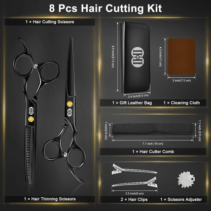 CIICII Hair Cutting Scissors Shears Kit, Professional Barber Haircut Scissors Set (6.7 Inch Hair Beard Hairdressing Trimming Haircutting Thinning Shears) for Men Women Hairdresser Home Salon (Black) - Available at All In One Marketplace Canada