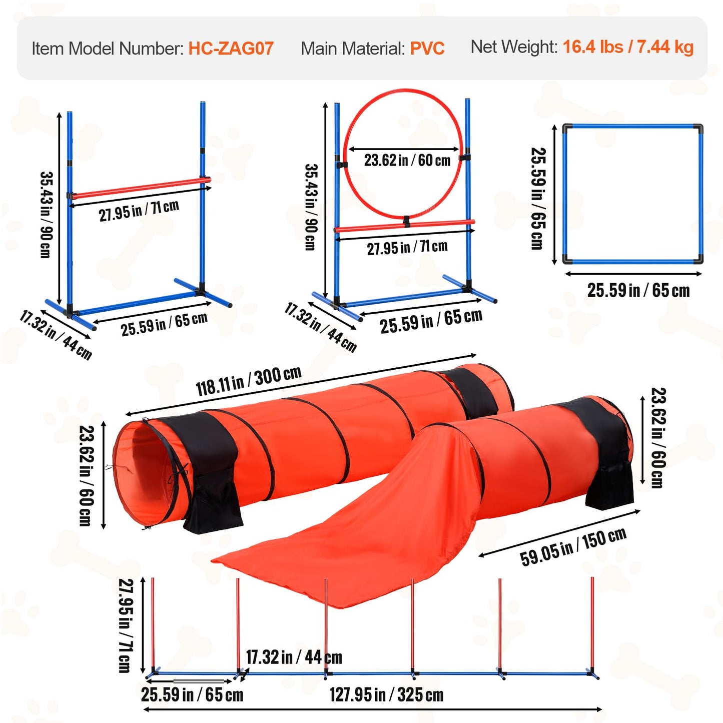 VEVOR Dog Agility Training Equipment, 7 PCS Set Upgrade w/Adjustable High Hurdles,6 Weave Poles,2 Tunnels,Jump Ring,Pause Box, Whistle,Foldable Bowl,Puppy Obstacle Course Kit w/ 3 Bags VEVOR