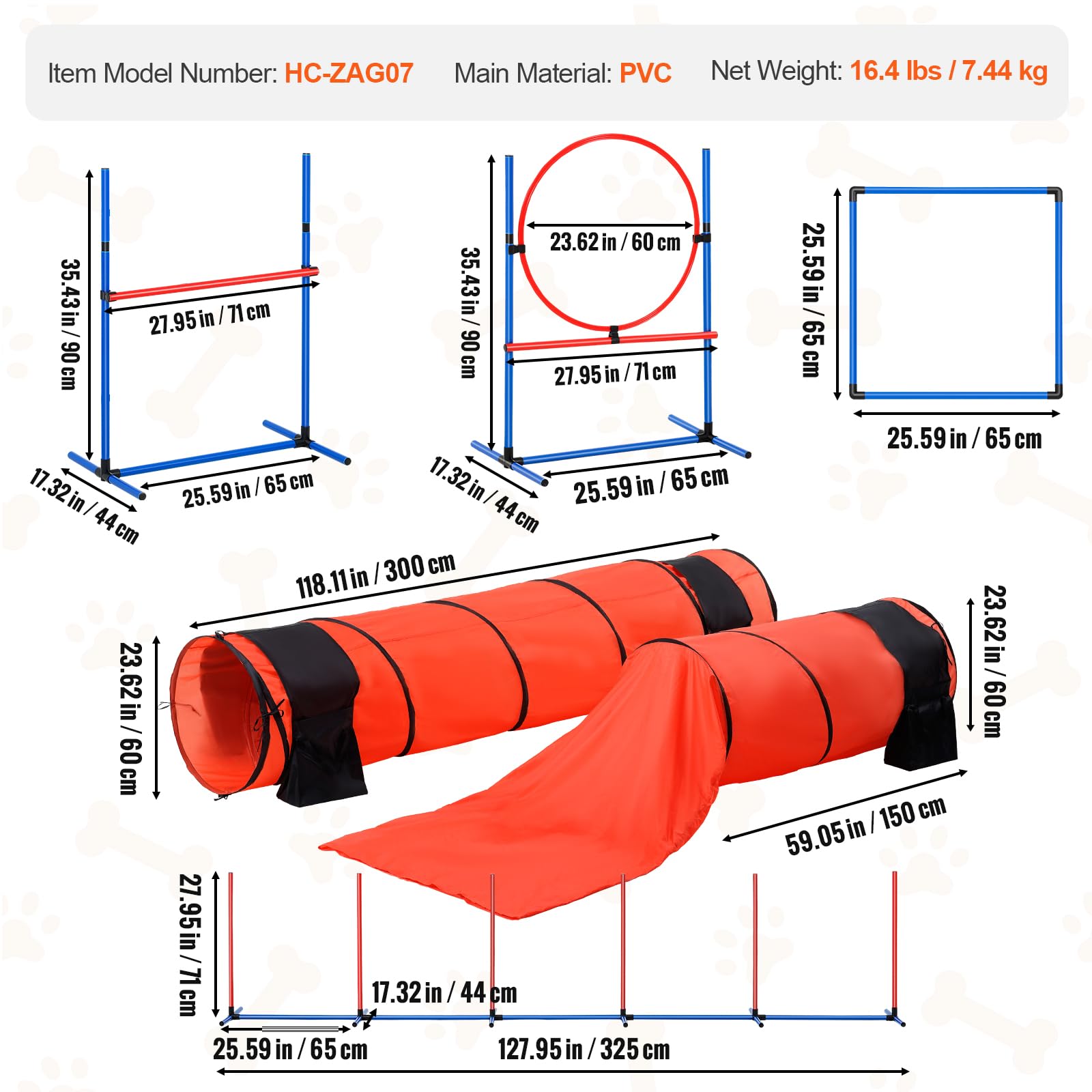 VEVOR Dog Agility Training Equipment, 7 PCS Set Upgrade w/Adjustable High Hurdles,6 Weave Poles,2 Tunnels,Jump Ring,Pause Box, Whistle,Foldable Bowl,Puppy Obstacle Course Kit w/ 3 Bags VEVOR