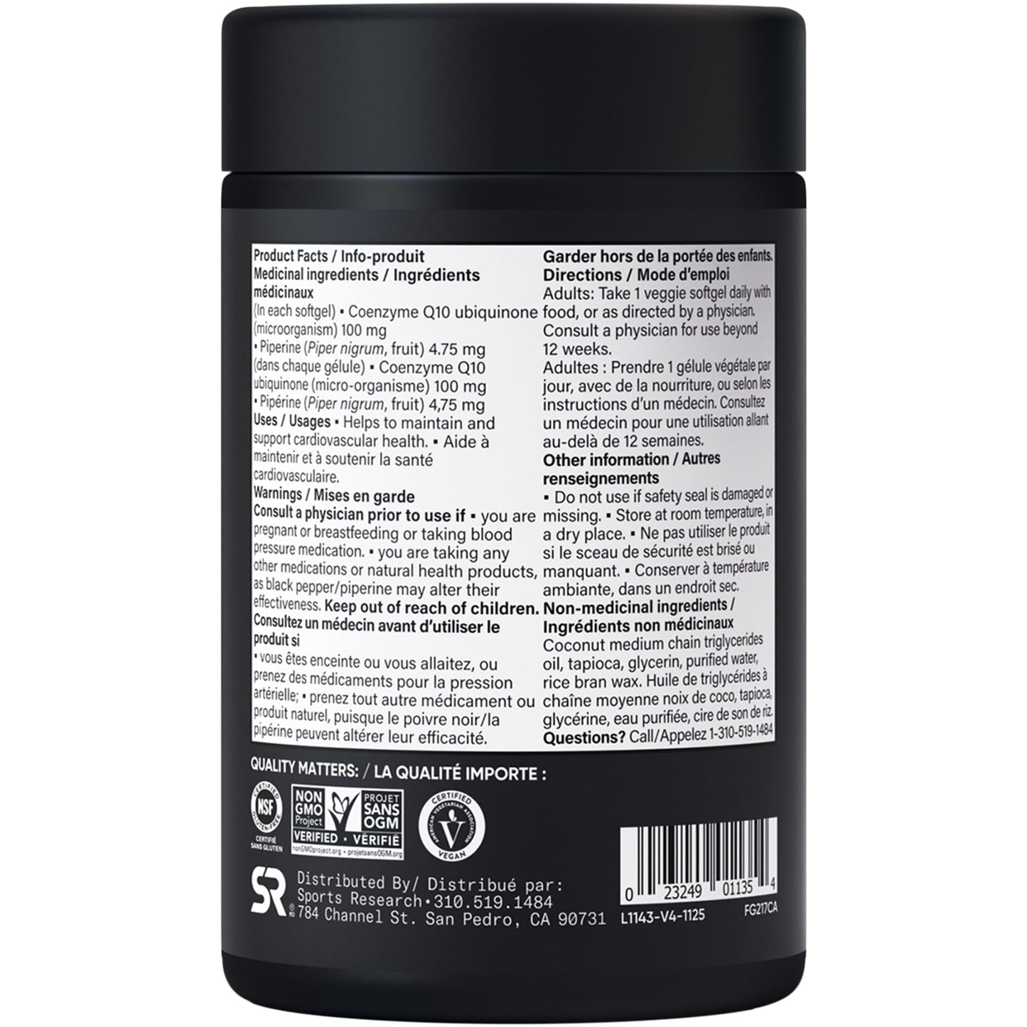 Sports Research® CoQ10 (100mg) Enhanced w/Coconut Oil & Bioperine (Black Pepper) for Better Absorption | Vegan Certified, Non-GMO Verified (120 Veggie Softgels) - Available at All In One Marketplace Canada
