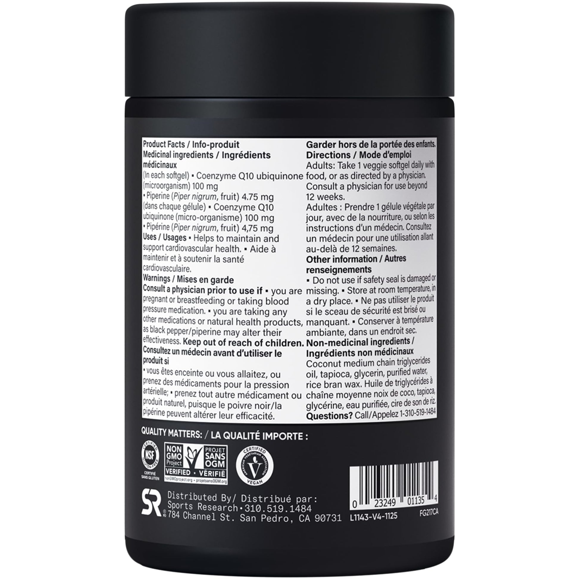 Sports Research® CoQ10 (100mg) Enhanced w/Coconut Oil & Bioperine (Black Pepper) for Better Absorption | Vegan Certified, Non-GMO Verified (120 Veggie Softgels) - Available at All In One Marketplace Canada