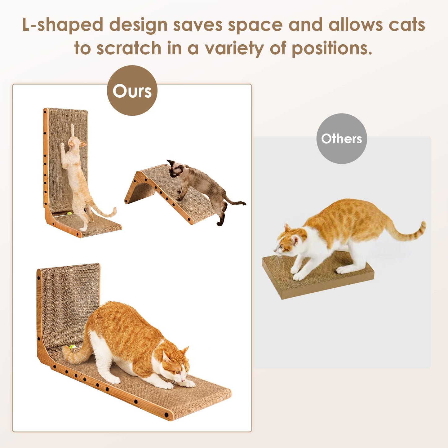 EHEYCIGA Cardboard Cat Scratcher for Indoor Cats, 68 CM L Shaped Vertical Cat Scratching Pad with Ball Cat Toy, Large Cat Scratcher Board