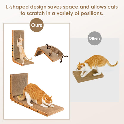EHEYCIGA Cardboard Cat Scratcher for Indoor Cats, 68 CM L Shaped Vertical Cat Scratching Pad with Ball Cat Toy, Large Cat Scratcher Board