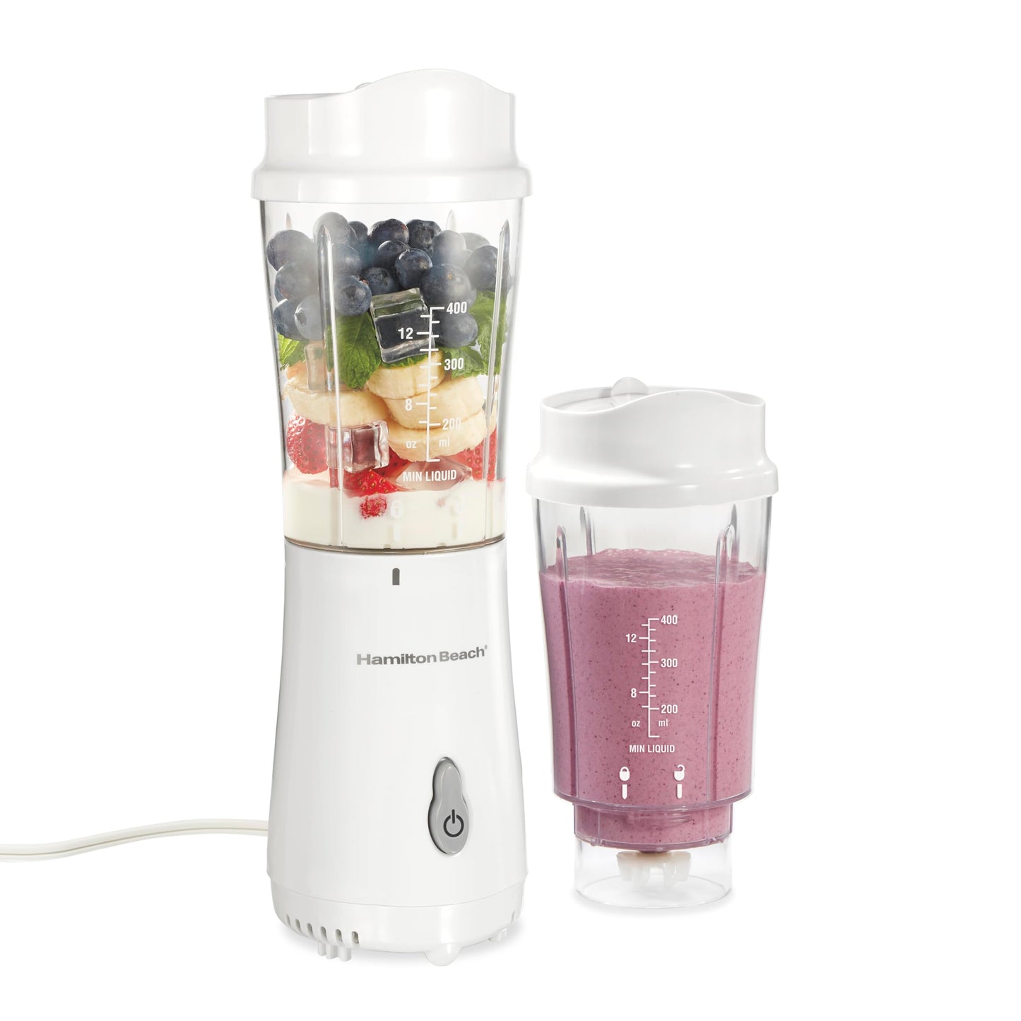Hamilton Beach Personal Blender for Smoothies & Protein Shakes, Portable Single Serve Blender with 2 Travel Jars & Lids, 14 oz BPA-Free Cups, Stainless Steel Blades, 300W, White, 51102G 🍁 All In One Marketplace Canada