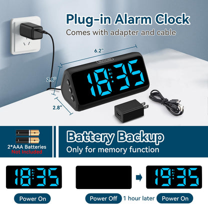 Netzu Loud Alarm Clocks for Bedrooms, Heavy Sleepers Alarm Clock with Dual Alarms, Bold Digits, 5 Dimmers, 4 Volumes, Snooze, Bedside Clock for Deep Sleepers Kids Teens Seniors, Plug in Clock