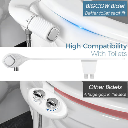 BIGCOW Bidet Attachment for Toilet, Ultra-Slim Dual Nozzle (Frontal & Rear Wash) Hygienic Toilet Bidet, Fresh Cold Water Pressure Adjustable Bidet Attachment with Stainless Steel Inlet - Available at All In One Marketplace Canada